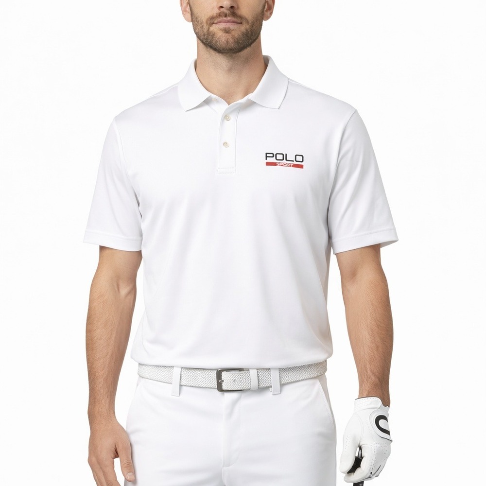 Polo Sport Ralph Lauren Mens Large White Performance Logo Golf Polo Shirt